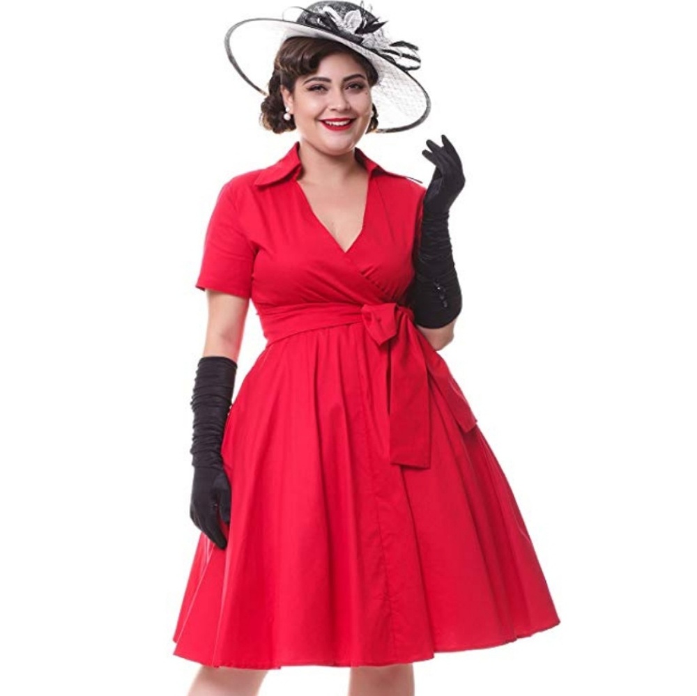Pinup swing faux wrap dress